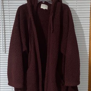 COPY - MAROON AEO Sherpa Hooded Cardigan